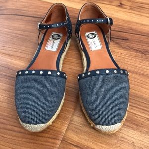 Lanvin Navy Denim Studded Espadrille Flat Sandals